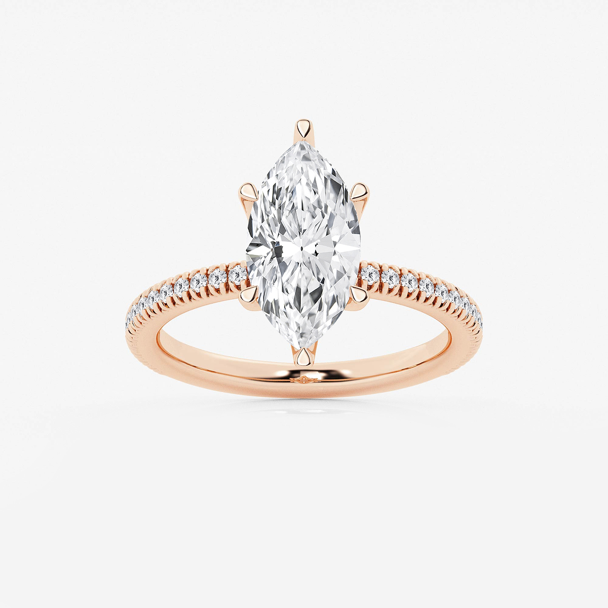 2 3/4 ctw Marquise Lab Grown Diamond Scalloped classic Pave Solitaire Engagement Ring with Side Accents