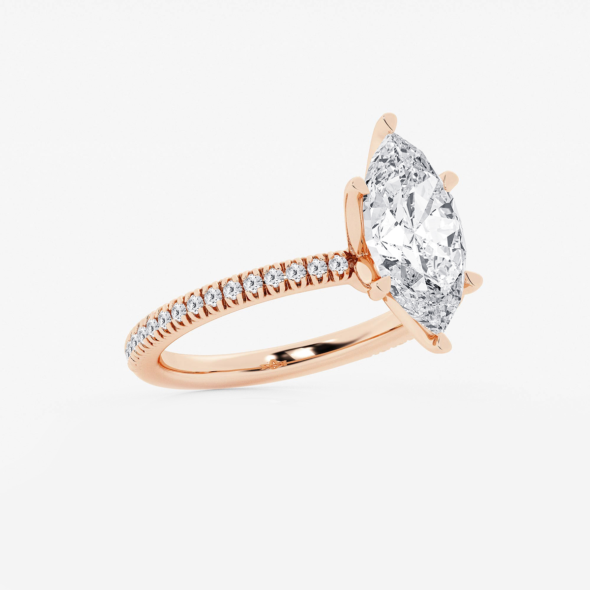 Additional Image 1 for  2 3/4 ctw Marquise Lab Grown Diamond Scalloped classic Pave Solitaire Engagement Ring with Side Accents