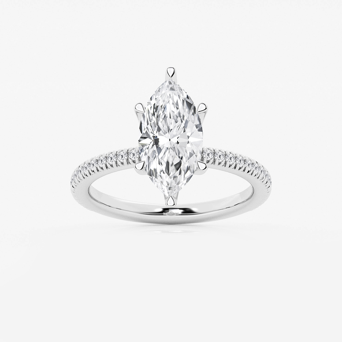 2 3/4 ctw Marquise Lab Grown Diamond Scalloped classic Pave Solitaire Engagement Ring with Side Accents