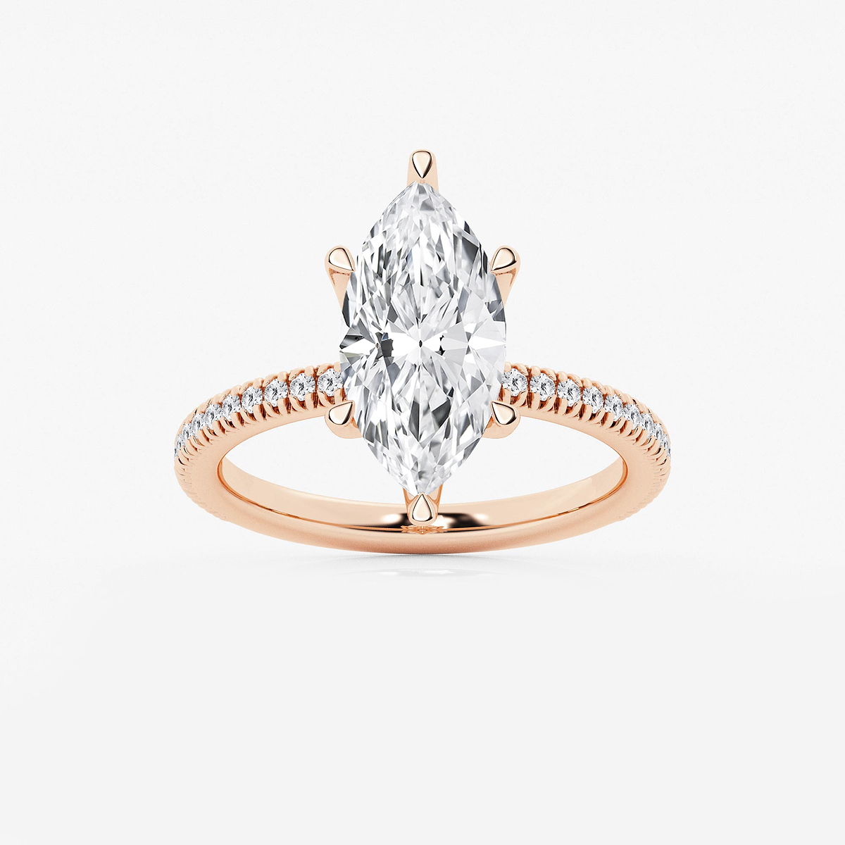 3 1/5 ctw Marquise Lab Grown Diamond Scalloped classic Pave Solitaire Engagement Ring with Side Accents