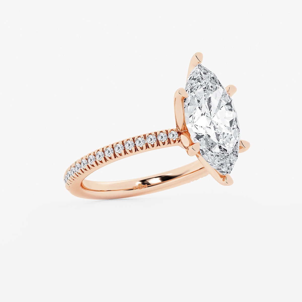 Additional Image 1 for  3 1/5 ctw Marquise Lab Grown Diamond Scalloped classic Pave Solitaire Engagement Ring with Side Accents