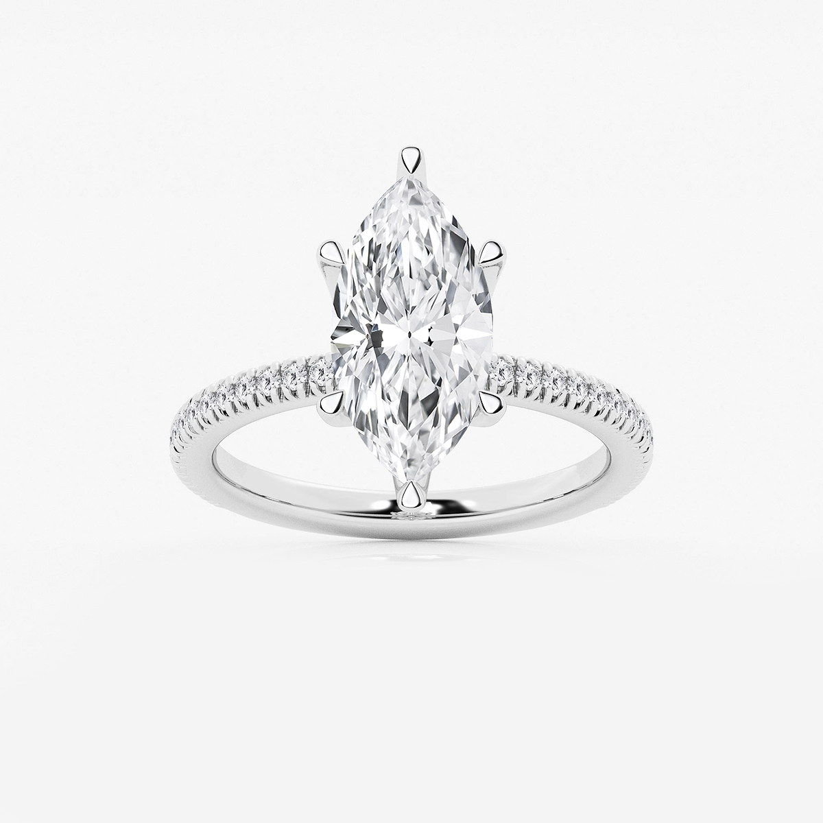 3 1/5 ctw Marquise Lab Grown Diamond Scalloped classic Pave Solitaire Engagement Ring with Side Accents