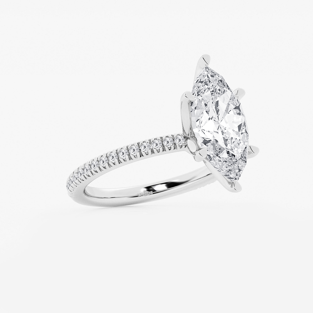 Additional Image 1 for  3 1/5 ctw Marquise Lab Grown Diamond Scalloped classic Pave Solitaire Engagement Ring with Side Accents