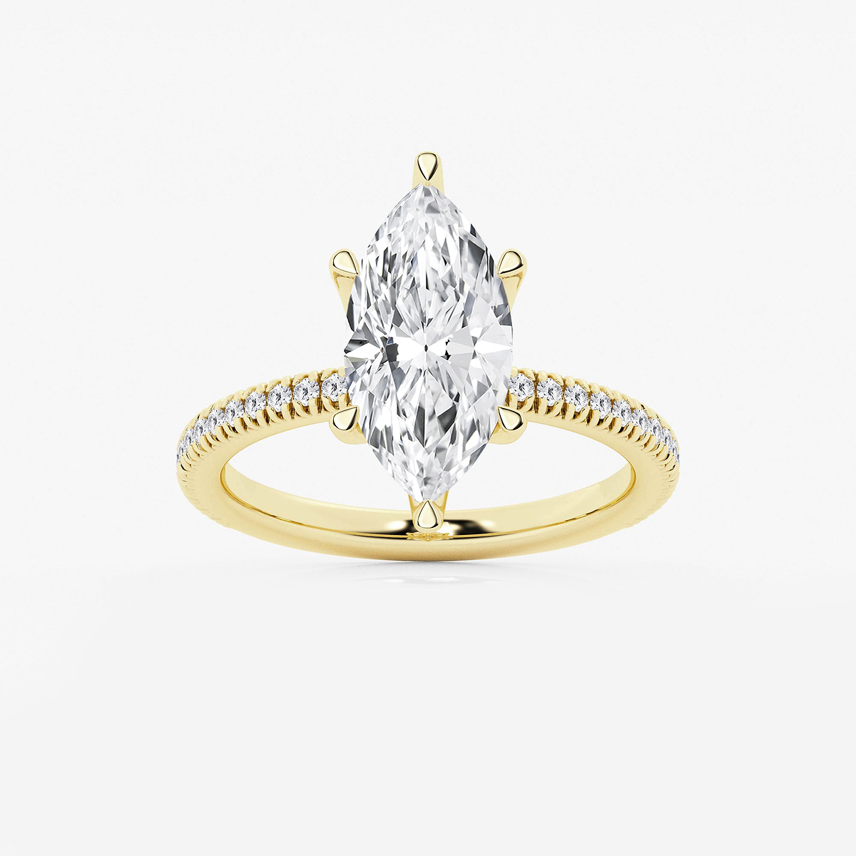 3 1/5 ctw Marquise Lab Grown Diamond Scalloped classic Pave Solitaire Engagement Ring with Side Accents