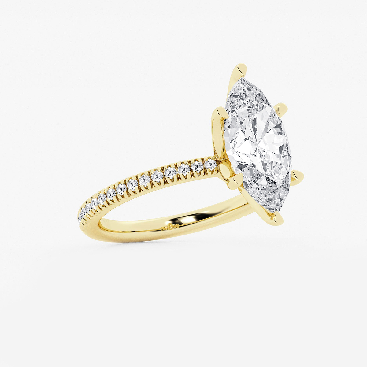 Additional Image 1 for  3 1/5 ctw Marquise Lab Grown Diamond Scalloped classic Pave Solitaire Engagement Ring with Side Accents