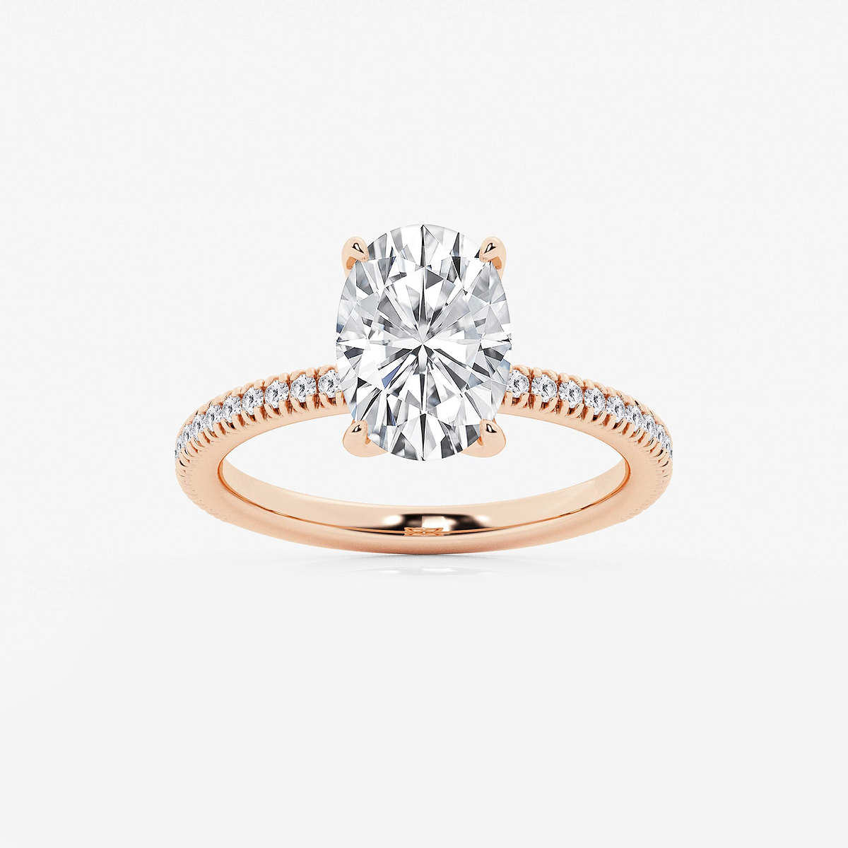 2 3/4 ctw Oval Lab Grown Diamond Scalloped classic Pave Solitaire Engagement Ring with Side Accents