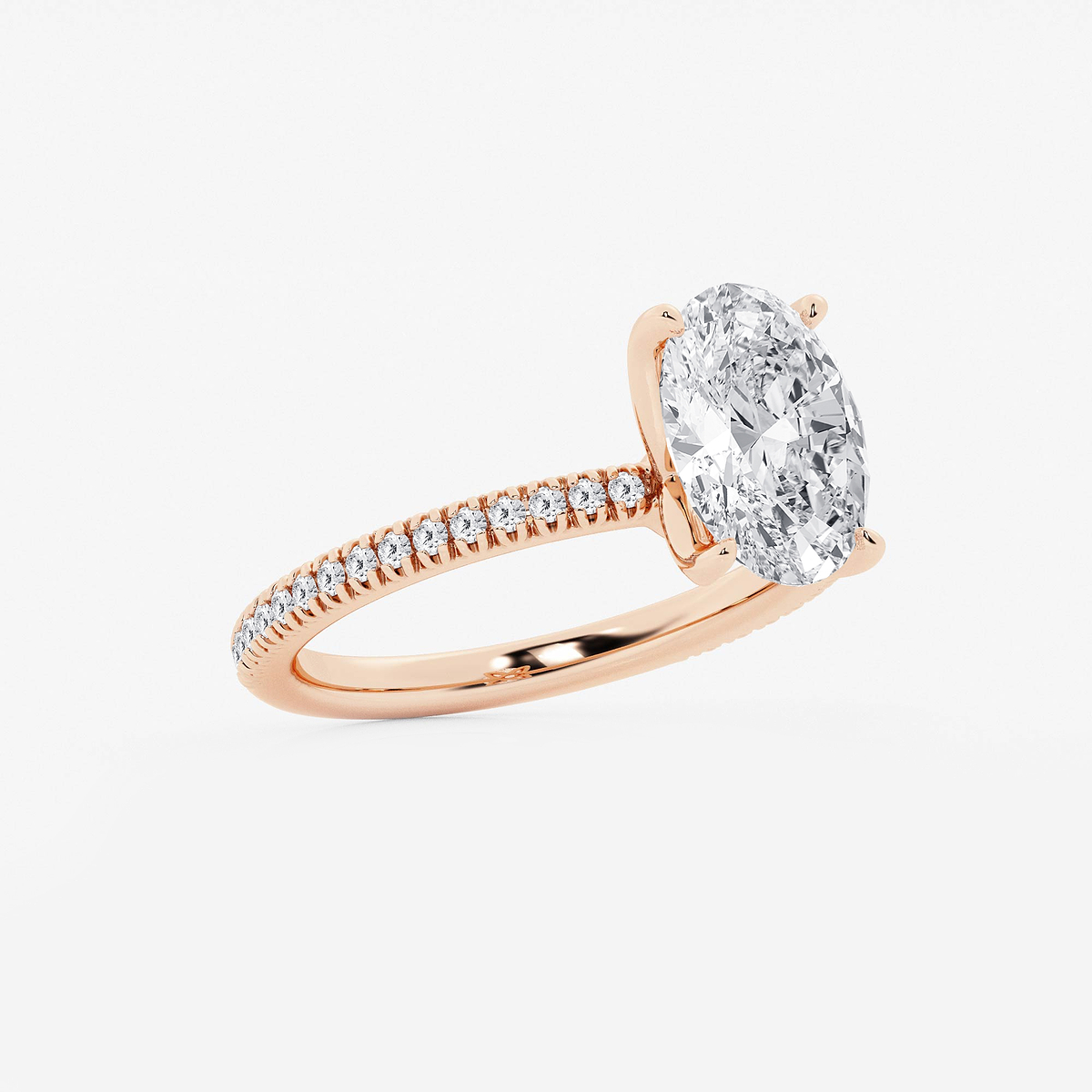 Additional Image 1 for  2 3/4 ctw Oval Lab Grown Diamond Scalloped classic Pave Solitaire Engagement Ring with Side Accents