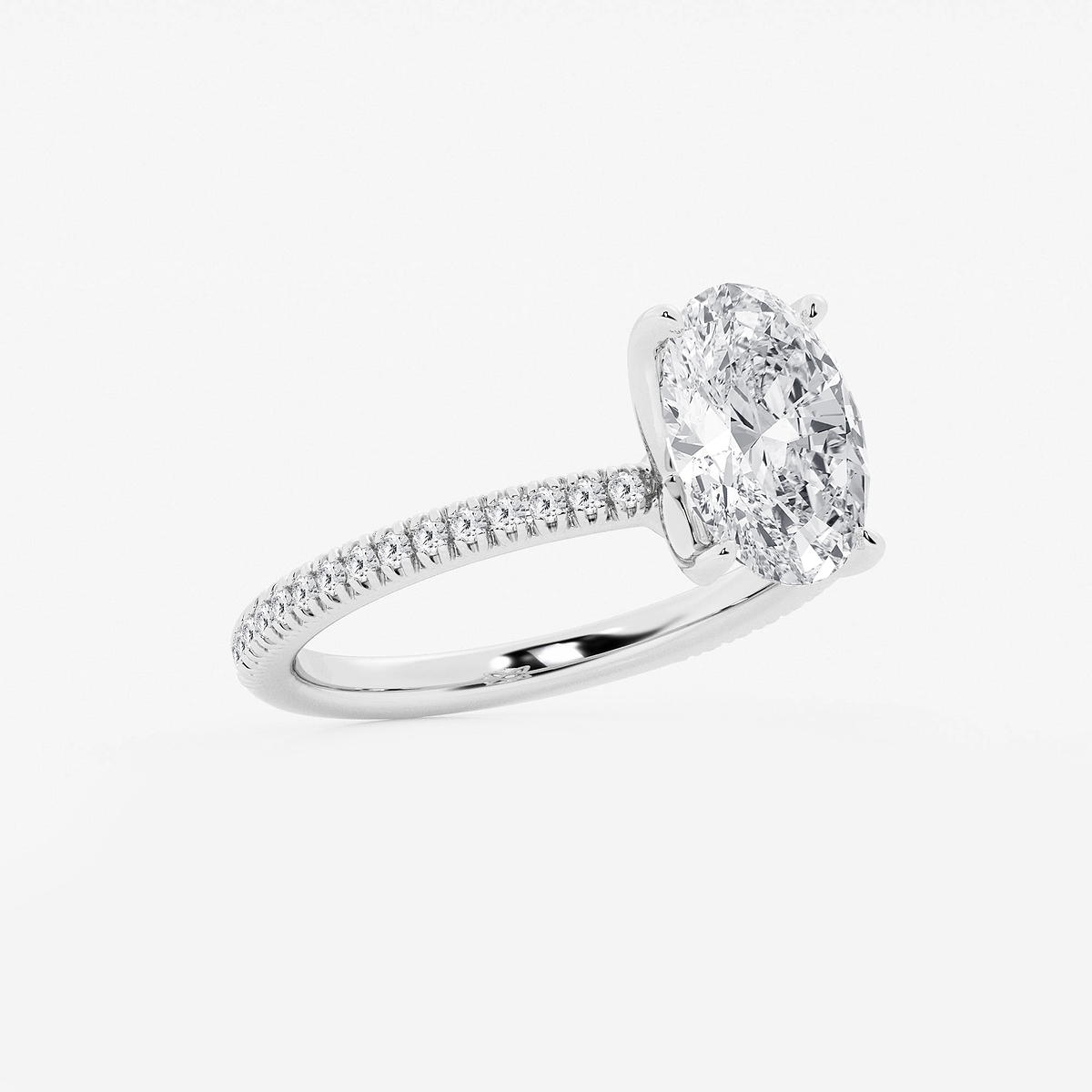 Additional Image 1 for  2 3/4 ctw Oval Lab Grown Diamond Scalloped classic Pave Solitaire Engagement Ring with Side Accents