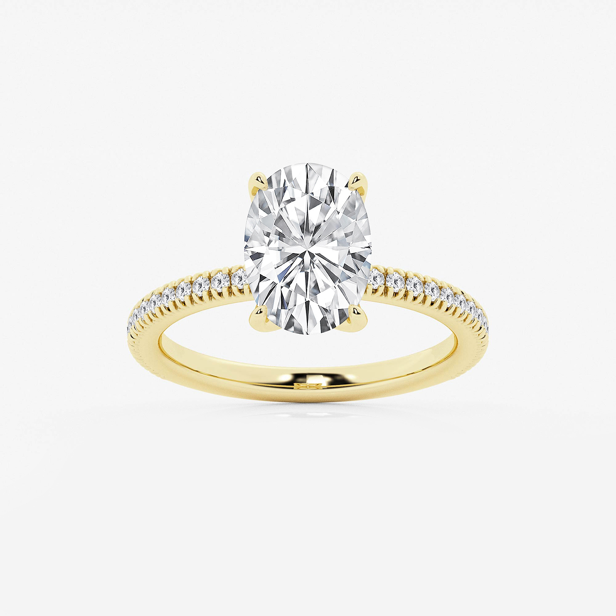2 3/4 ctw Oval Lab Grown Diamond Scalloped classic Pave Solitaire Engagement Ring with Side Accents
