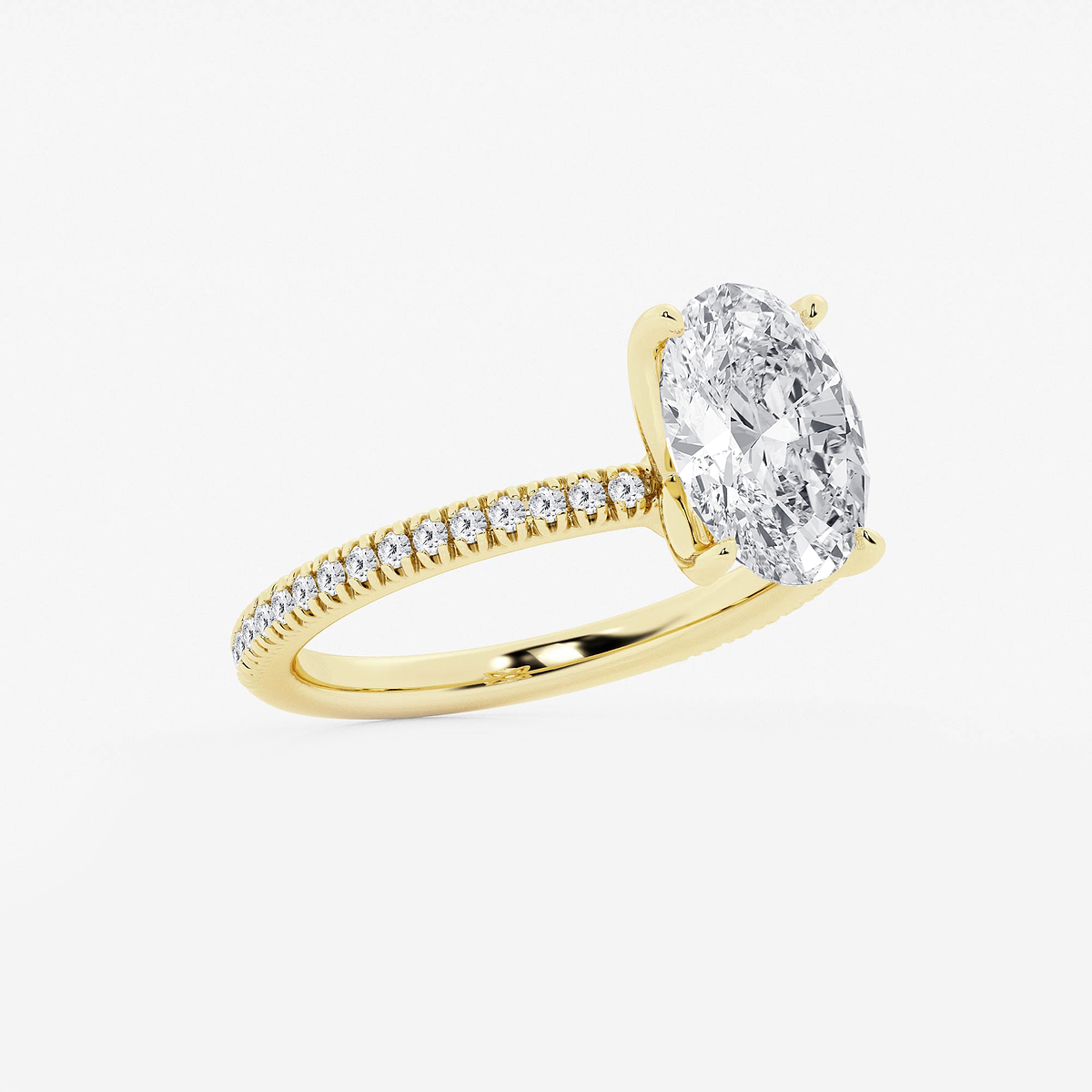 Additional Image 1 for  2 3/4 ctw Oval Lab Grown Diamond Scalloped classic Pave Solitaire Engagement Ring with Side Accents