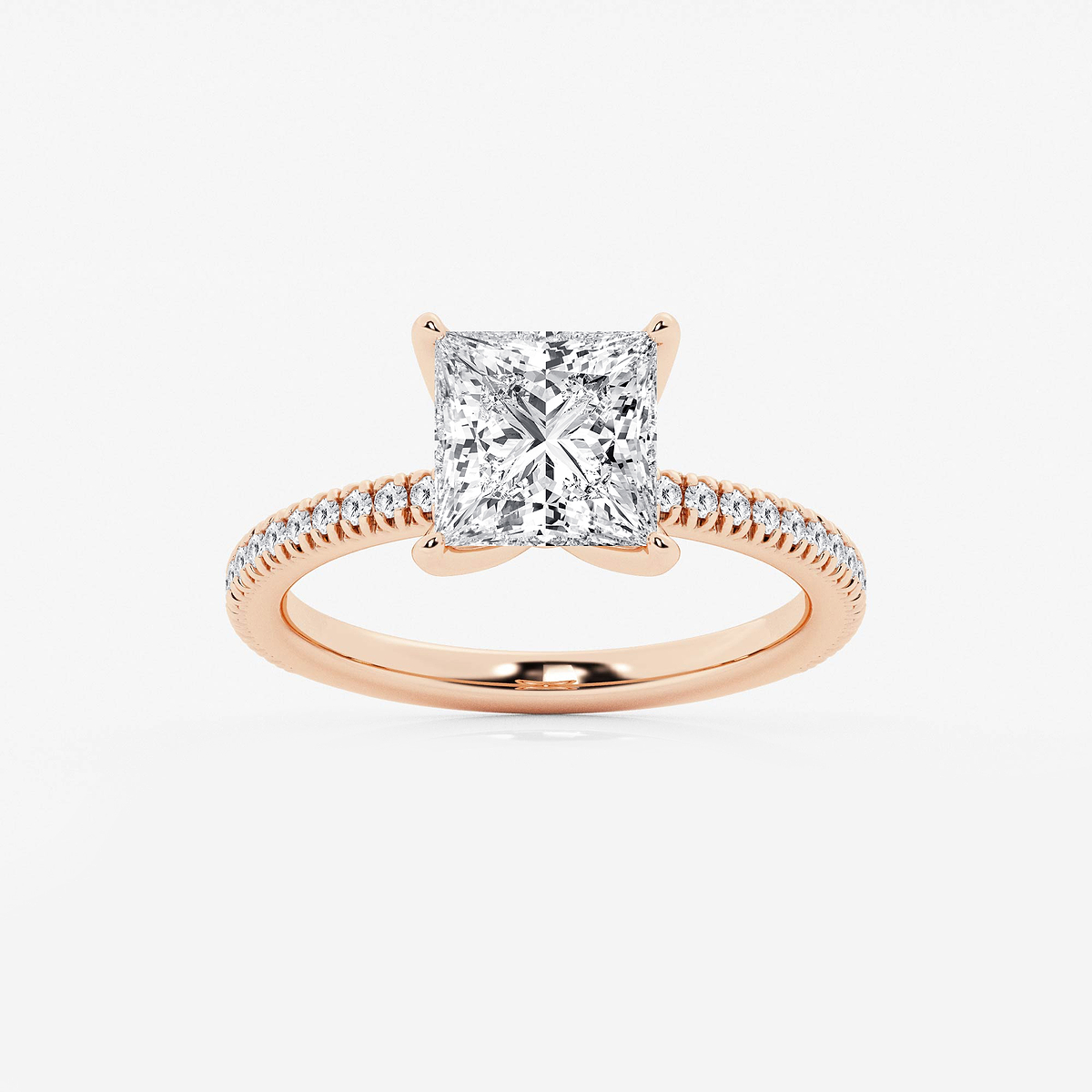 2 3/4 ctw Princess Lab Grown Diamond Scalloped classic Pave Solitaire Engagement Ring with Side Accents