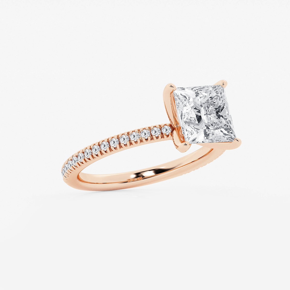 Additional Image 1 for  2 3/4 ctw Princess Lab Grown Diamond Scalloped classic Pave Solitaire Engagement Ring with Side Accents