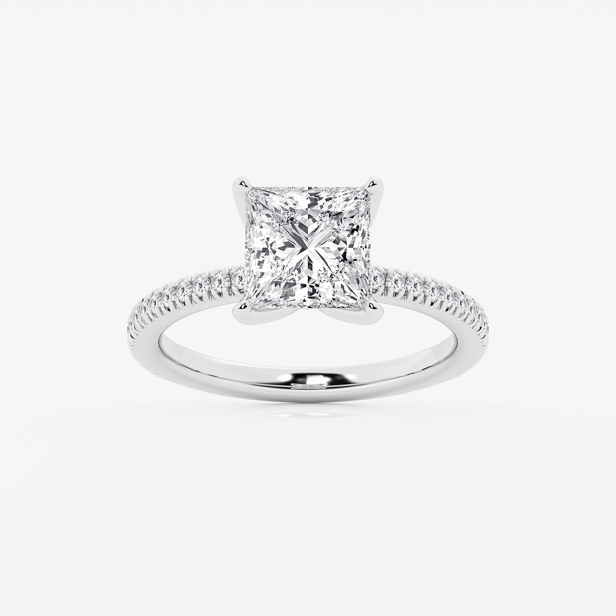2 3/4 ctw Princess Lab Grown Diamond Scalloped classic Pave Solitaire Engagement Ring with Side Accents