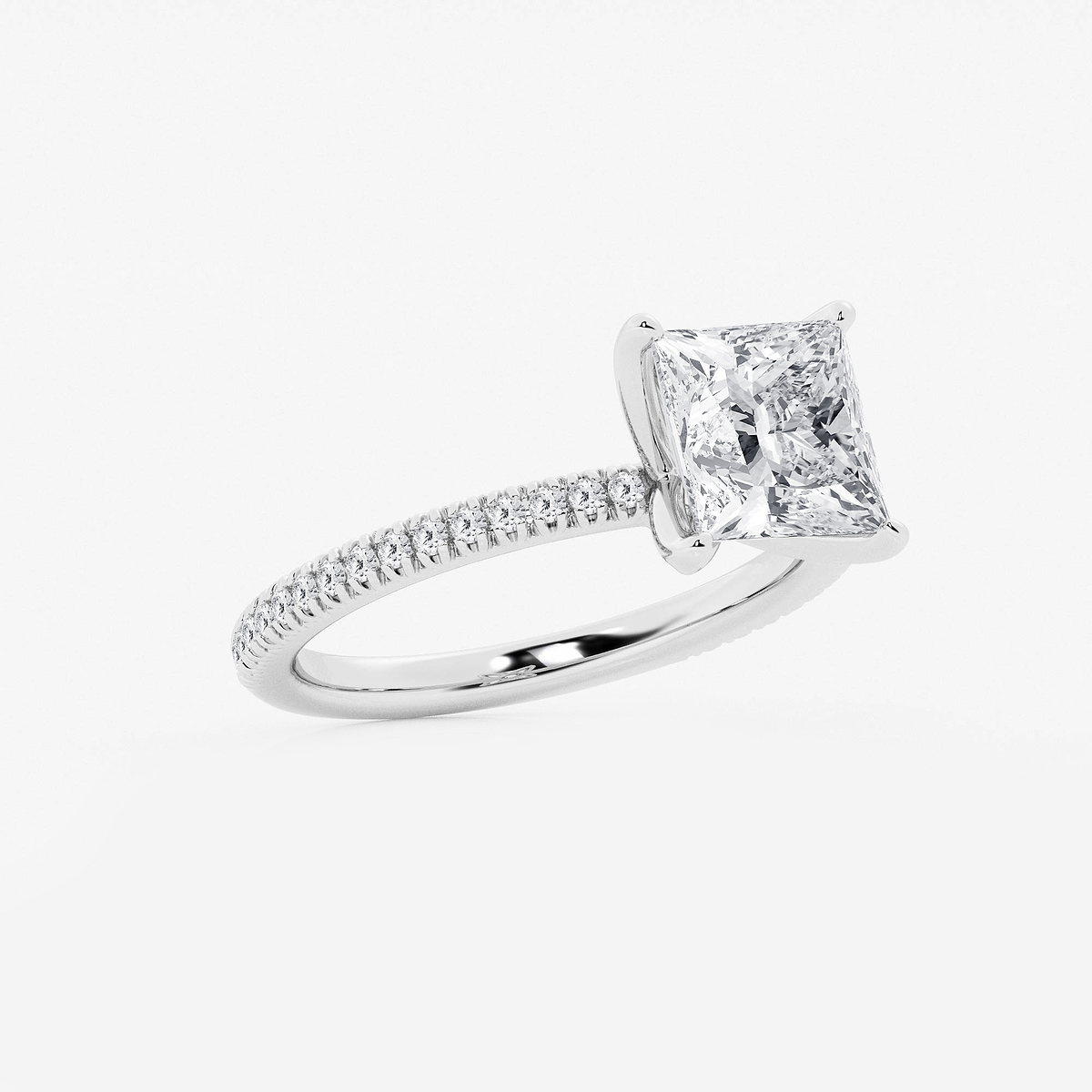 Additional Image 1 for  2 3/4 ctw Princess Lab Grown Diamond Scalloped classic Pave Solitaire Engagement Ring with Side Accents