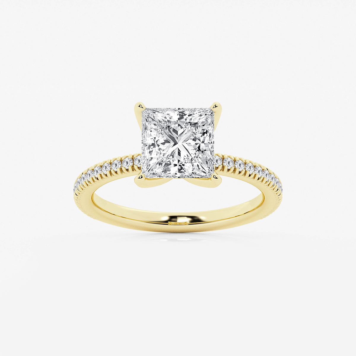 2 3/4 ctw Princess Lab Grown Diamond Scalloped classic Pave Solitaire Engagement Ring with Side Accents