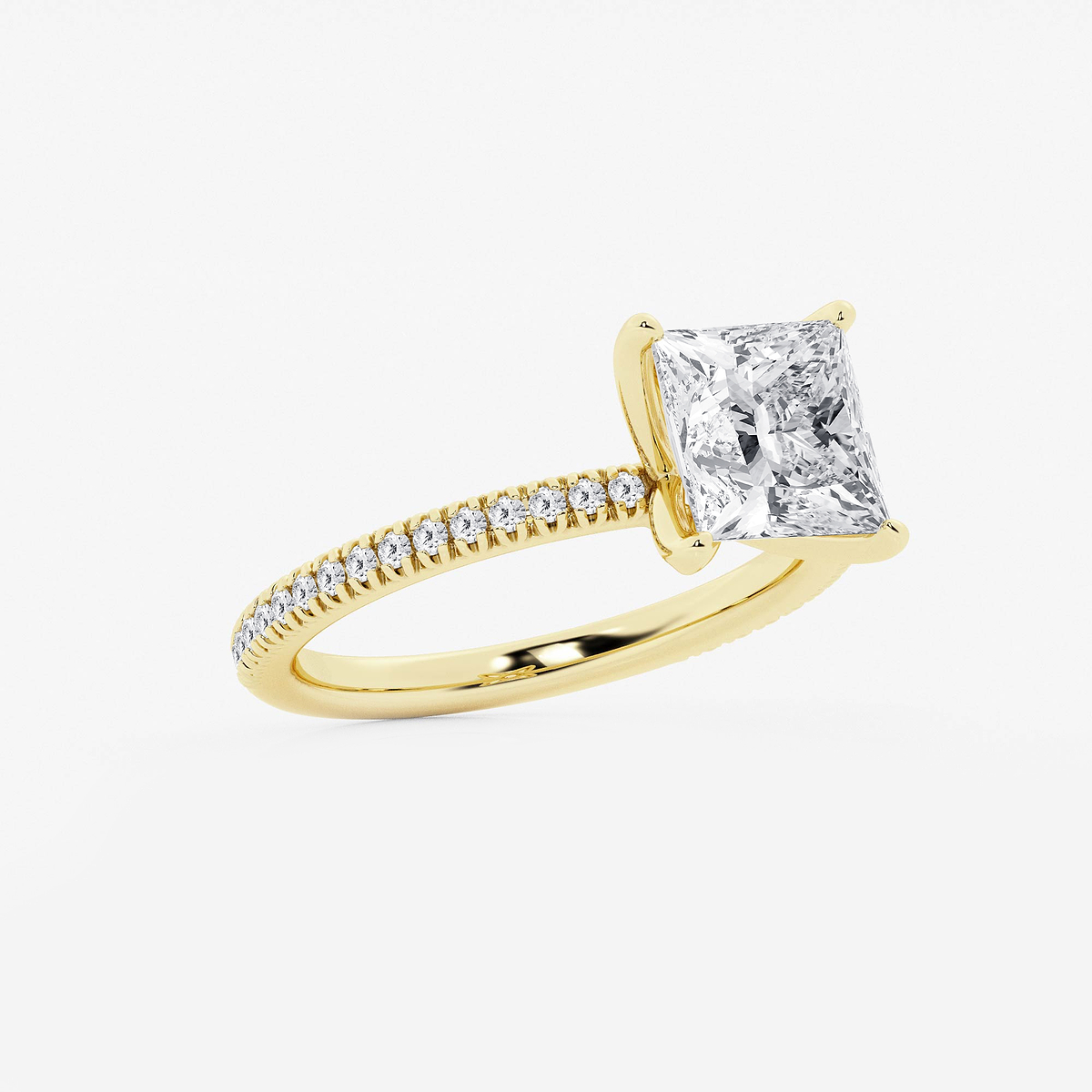 Additional Image 1 for  2 3/4 ctw Princess Lab Grown Diamond Scalloped classic Pave Solitaire Engagement Ring with Side Accents