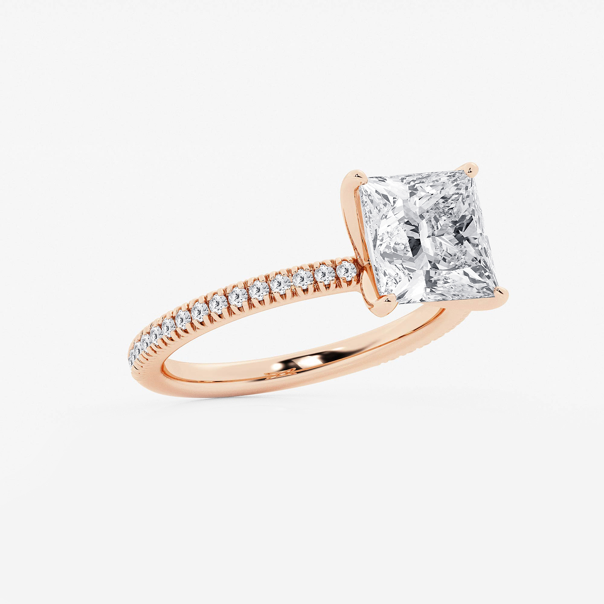 Additional Image 1 for  3 1/5 ctw Princess Lab Grown Diamond Scalloped classic Pave Solitaire Engagement Ring with Side Accents