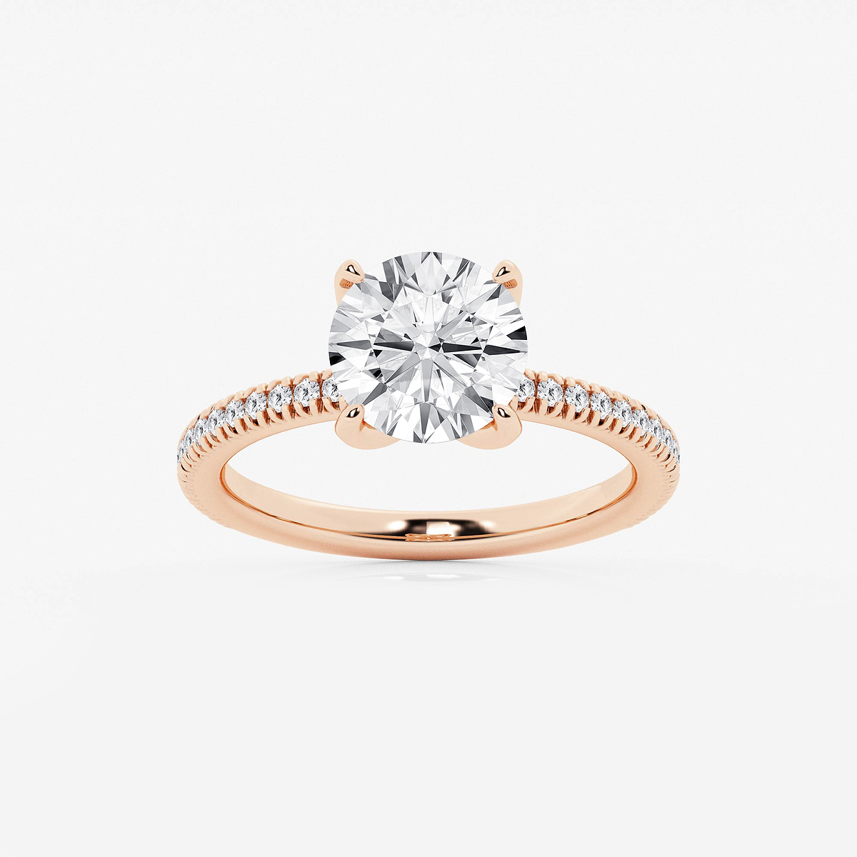 2 3/4 ctw Round Lab Grown Diamond Scalloped classic Pave Solitaire Engagement Ring with Side Accents