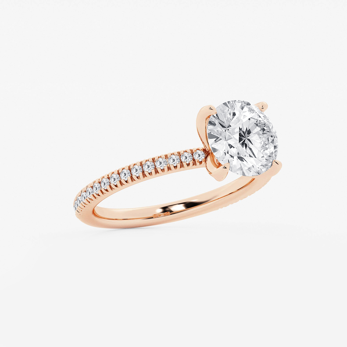 Additional Image 1 for  2 3/4 ctw Round Lab Grown Diamond Scalloped classic Pave Solitaire Engagement Ring with Side Accents