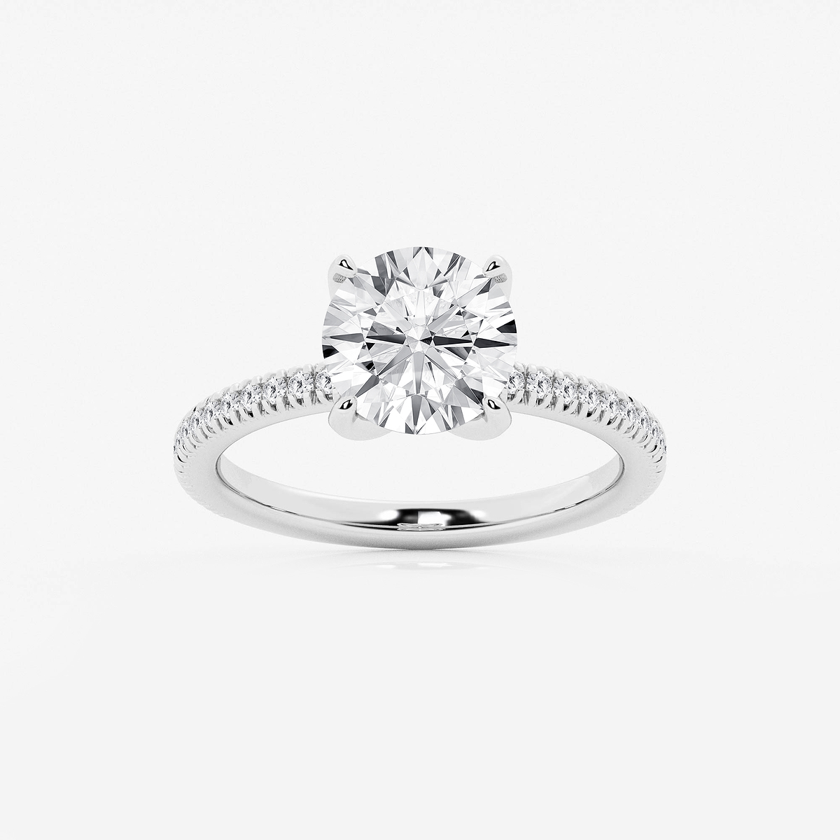 2 3/4 ctw Round Lab Grown Diamond Scalloped classic Pave Solitaire Engagement Ring with Side Accents