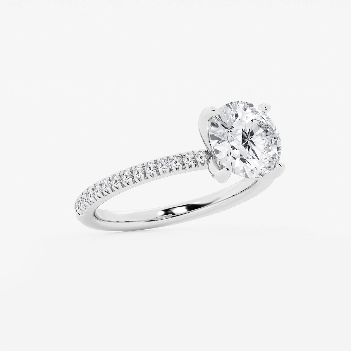 Additional Image 1 for  2 3/4 ctw Round Lab Grown Diamond Scalloped classic Pave Solitaire Engagement Ring with Side Accents