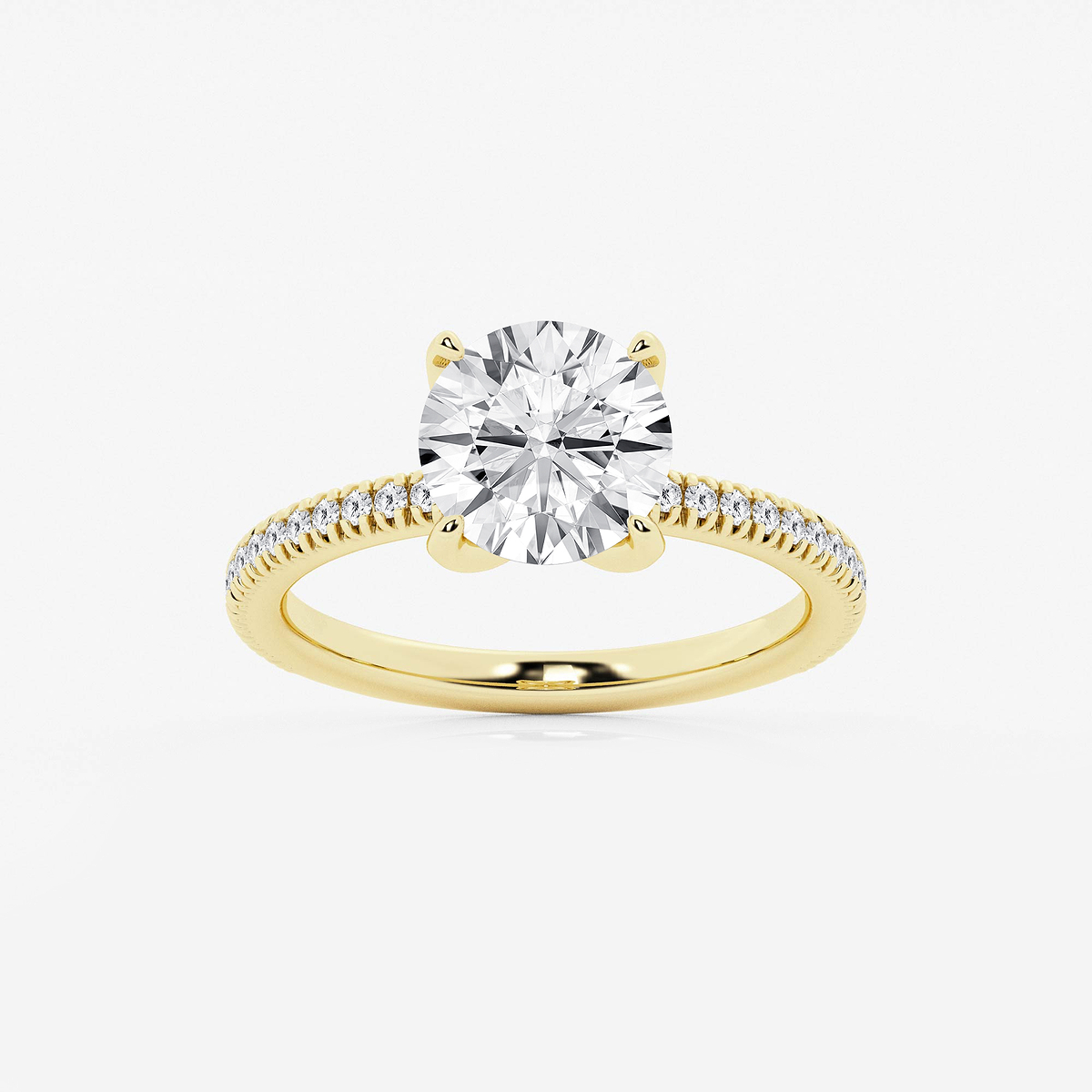 2 3/4 ctw Round Lab Grown Diamond Scalloped classic Pave Solitaire Engagement Ring with Side Accents