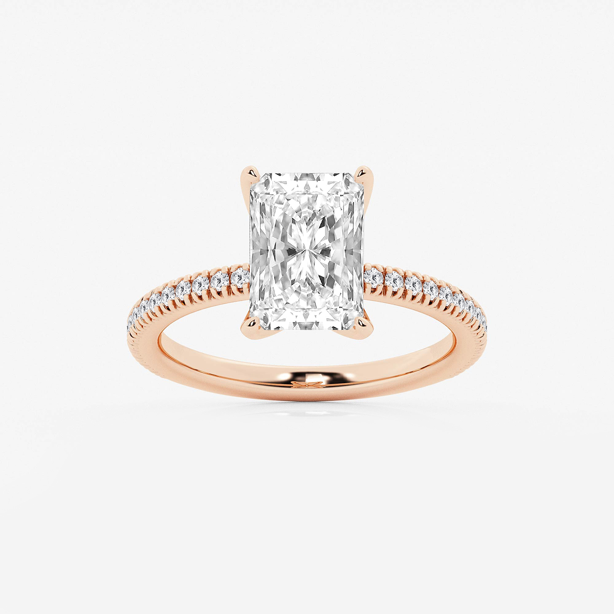 2 3/4 ctw Radiant Lab Grown Diamond Scalloped classic Pave Solitaire Engagement Ring with Side Accents