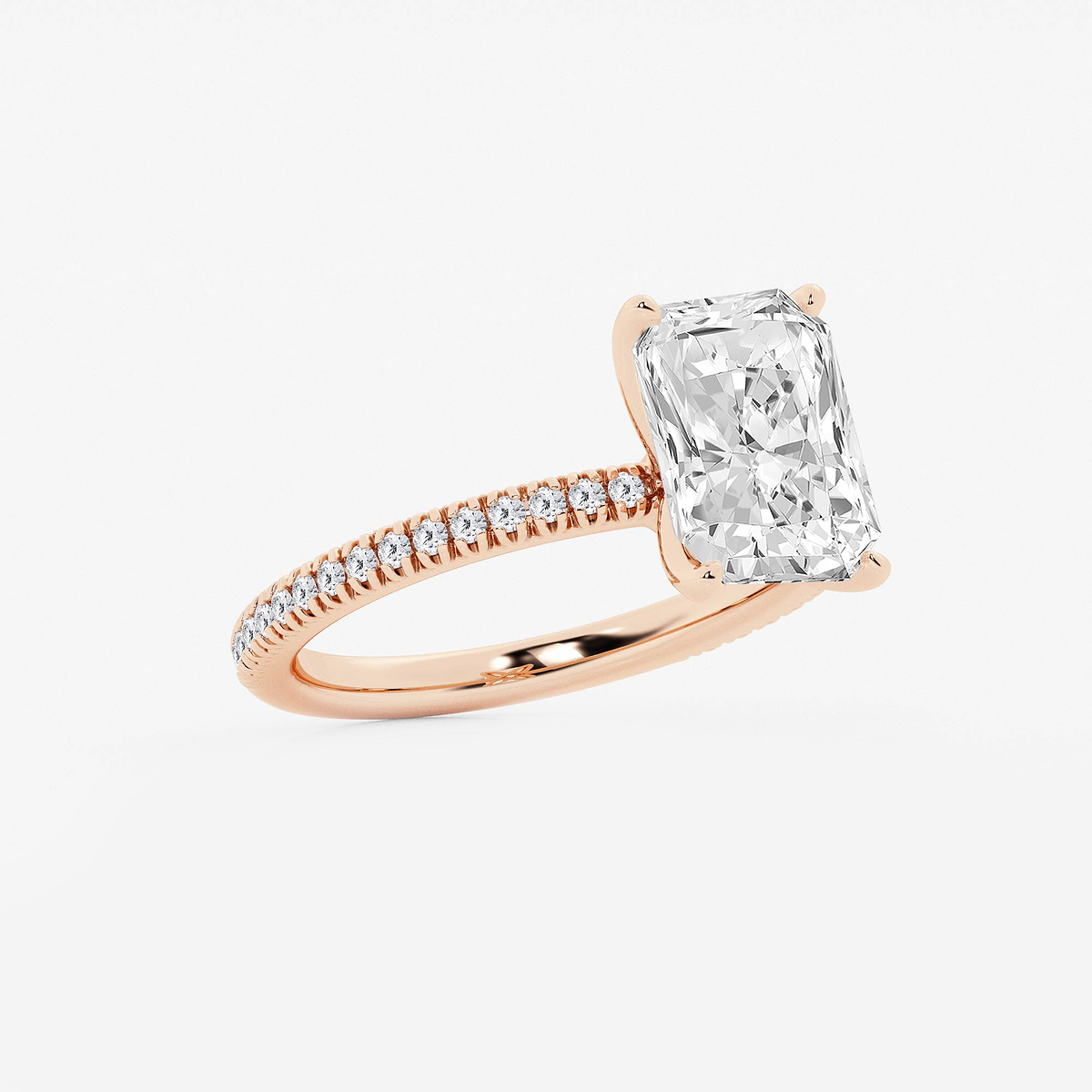 Additional Image 1 for  2 3/4 ctw Radiant Lab Grown Diamond Scalloped classic Pave Solitaire Engagement Ring with Side Accents