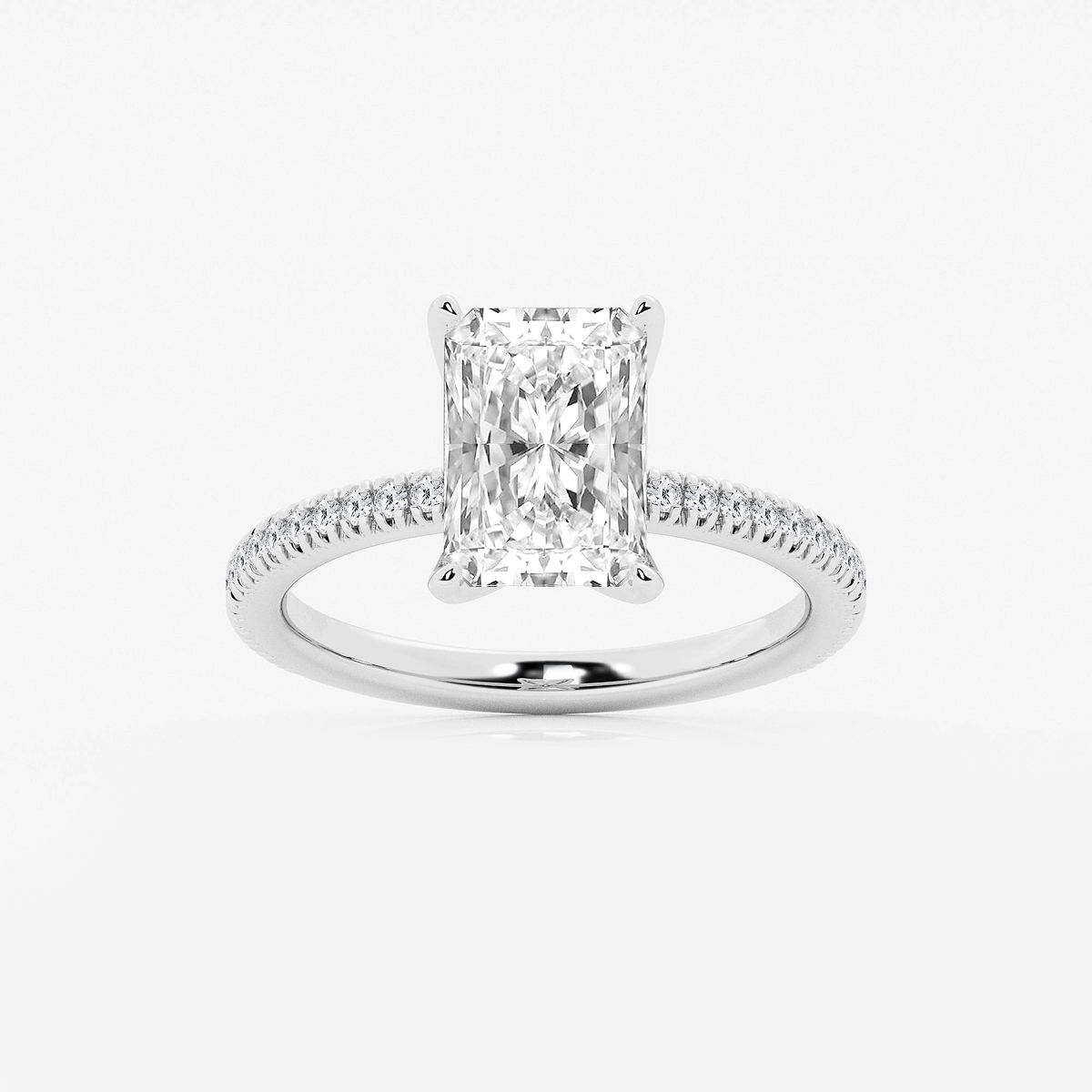 2 3/4 ctw Radiant Lab Grown Diamond Scalloped classic Pave Solitaire Engagement Ring with Side Accents