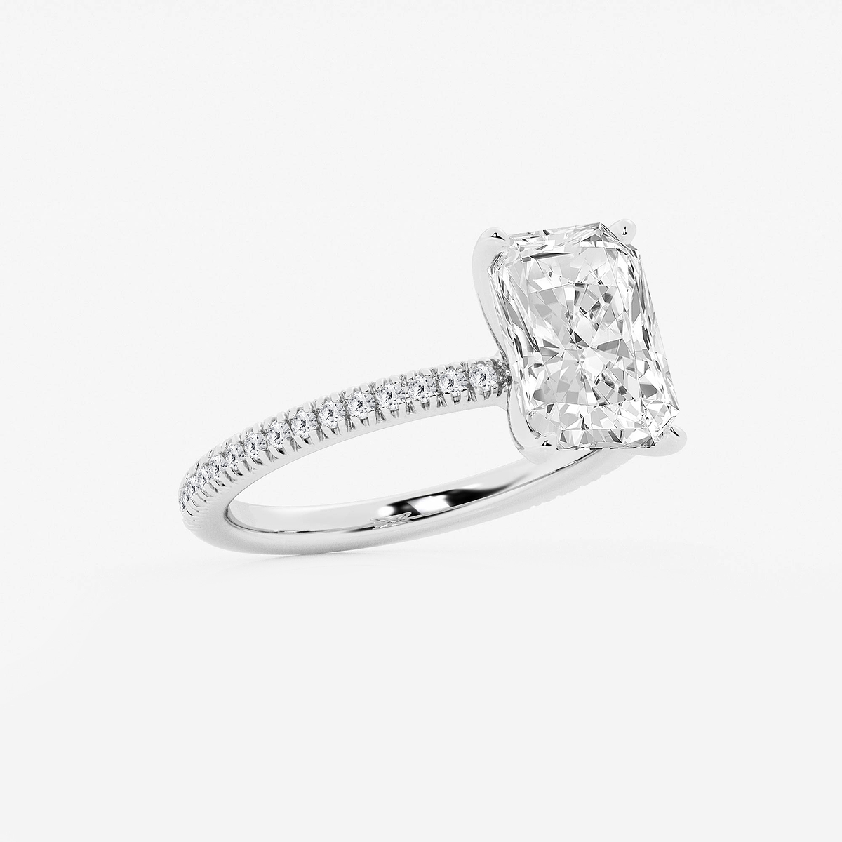Additional Image 1 for  2 3/4 ctw Radiant Lab Grown Diamond Scalloped classic Pave Solitaire Engagement Ring with Side Accents