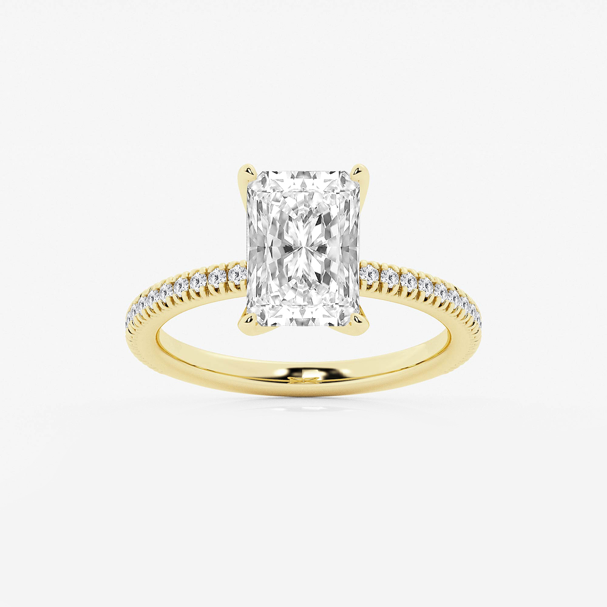 2 3/4 ctw Radiant Lab Grown Diamond Scalloped classic Pave Solitaire Engagement Ring with Side Accents