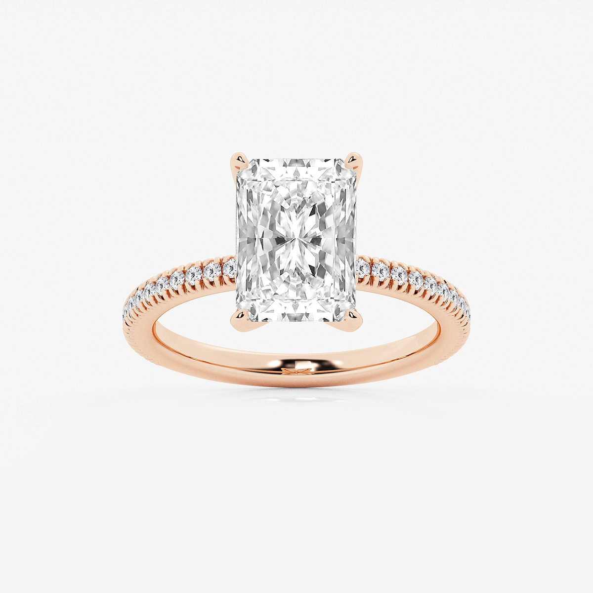 3 1/5 ctw Radiant Lab Grown Diamond Scalloped classic Pave Solitaire Engagement Ring with Side Accents