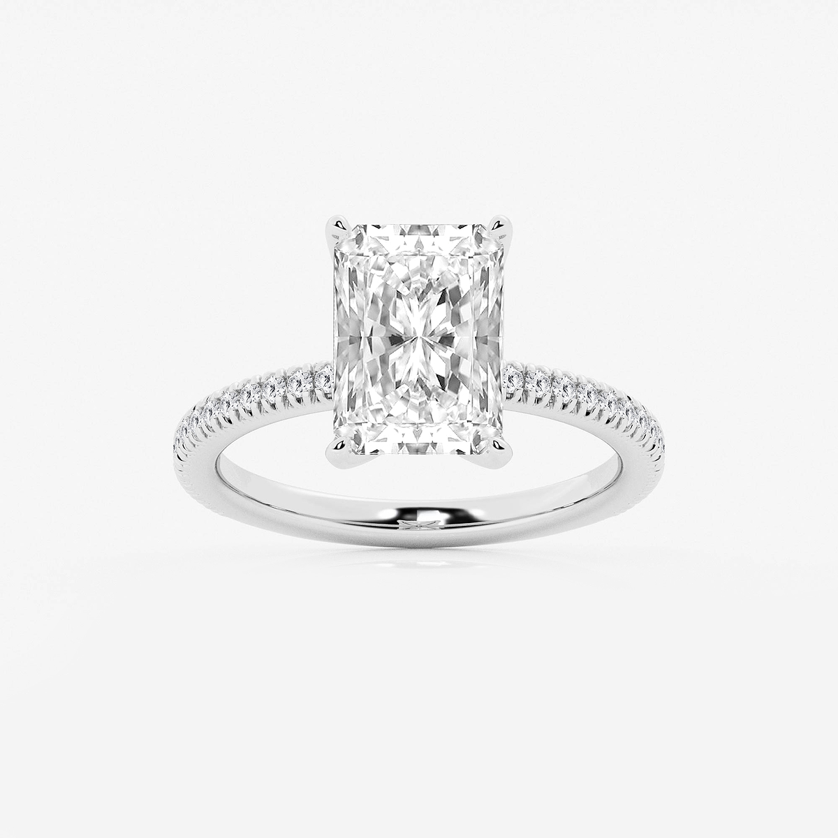 3 1/5 ctw Radiant Lab Grown Diamond Scalloped classic Pave Solitaire Engagement Ring with Side Accents