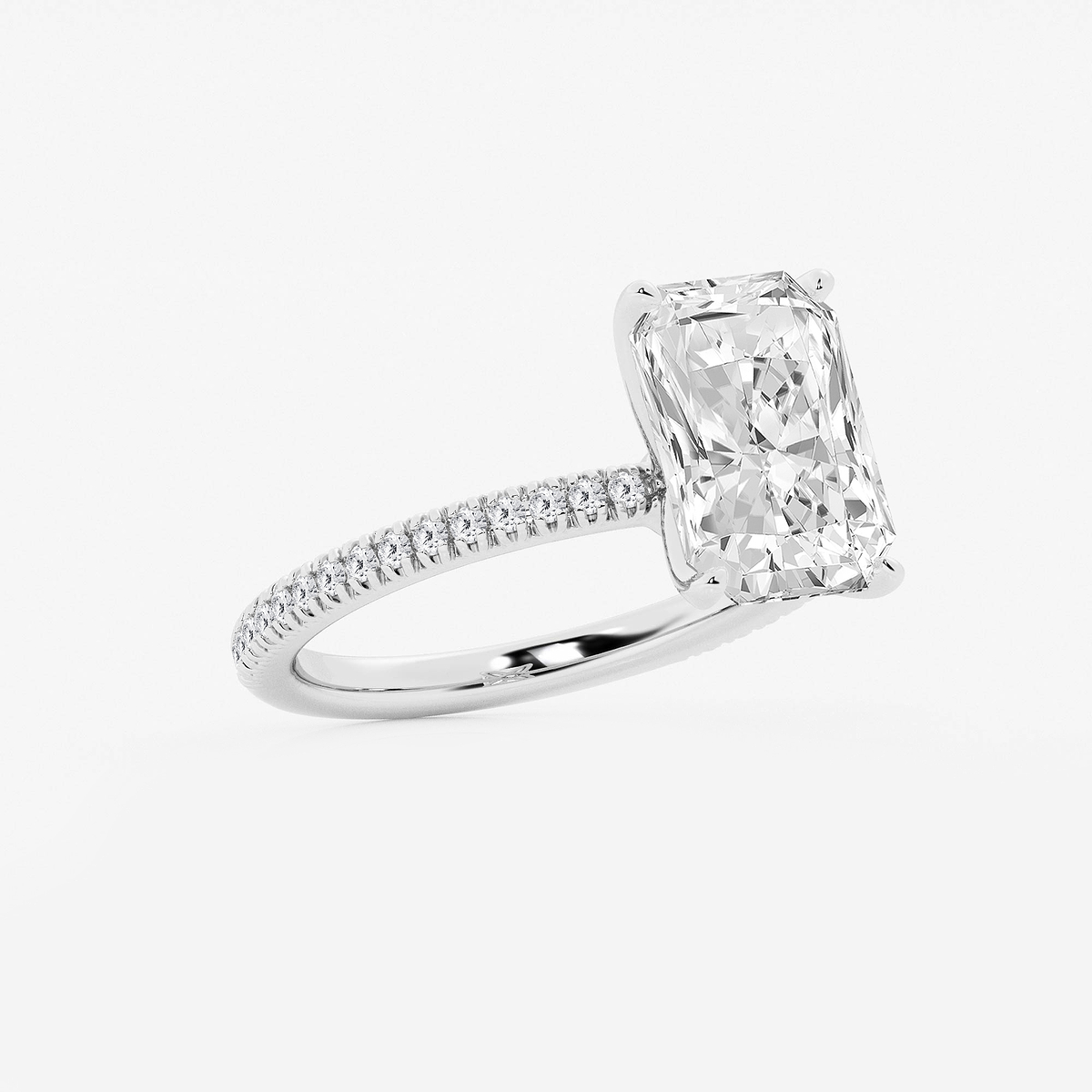 Additional Image 1 for  3 1/5 ctw Radiant Lab Grown Diamond Scalloped classic Pave Solitaire Engagement Ring with Side Accents