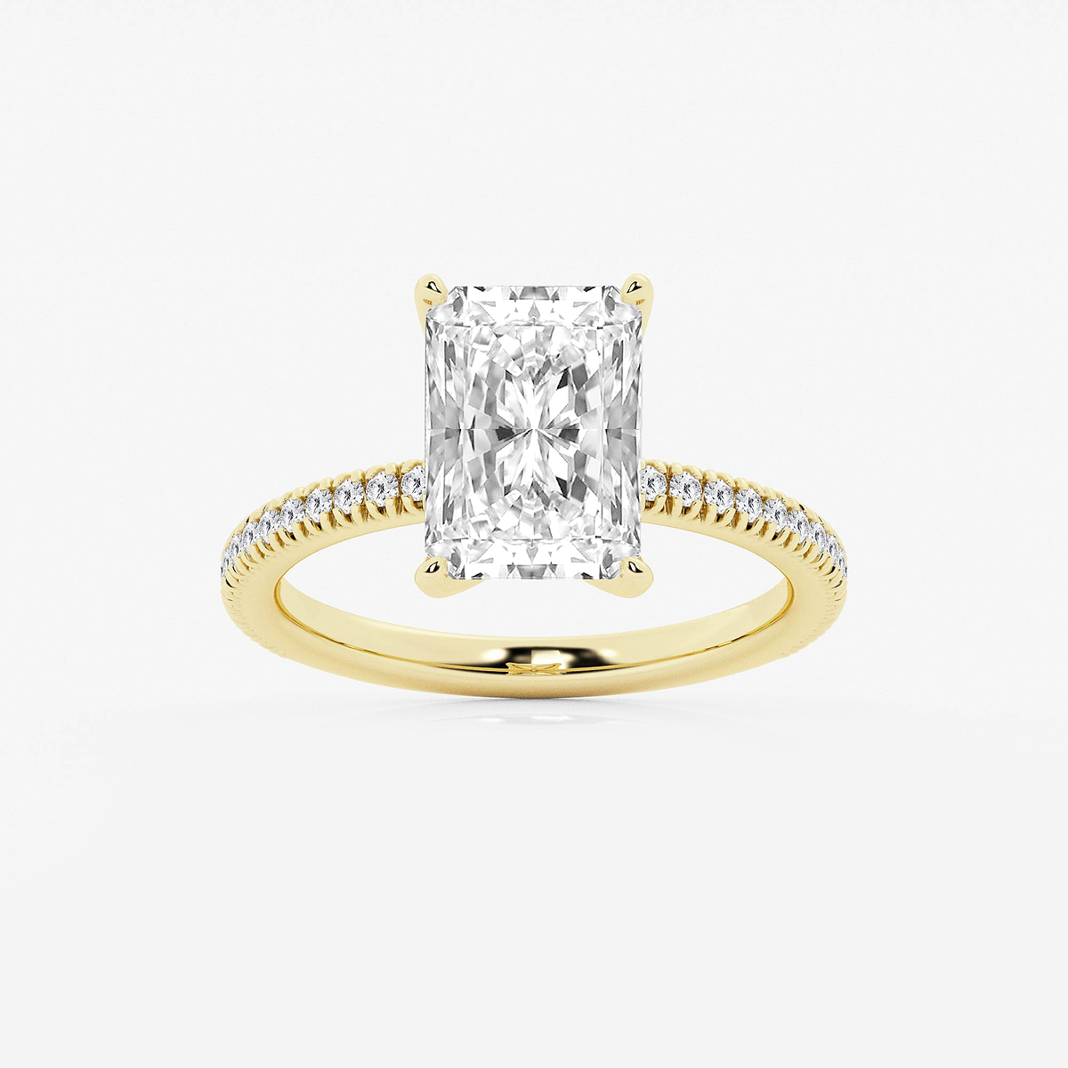 3 1/5 ctw Radiant Lab Grown Diamond Scalloped classic Pave Solitaire Engagement Ring with Side Accents