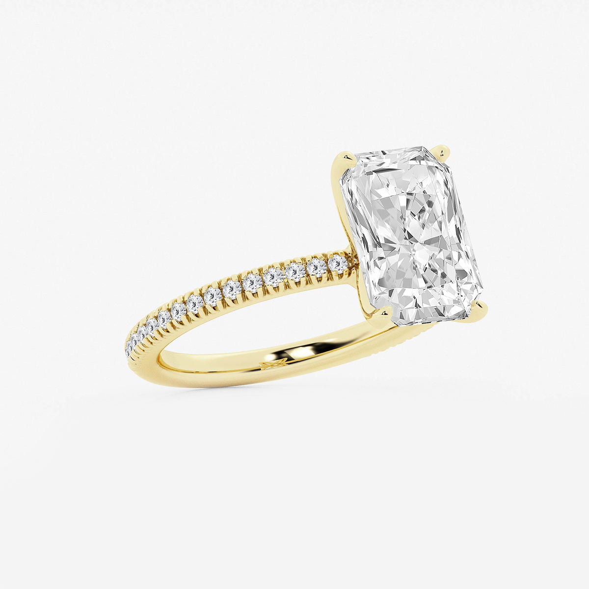 Additional Image 1 for  3 1/5 ctw Radiant Lab Grown Diamond Scalloped classic Pave Solitaire Engagement Ring with Side Accents