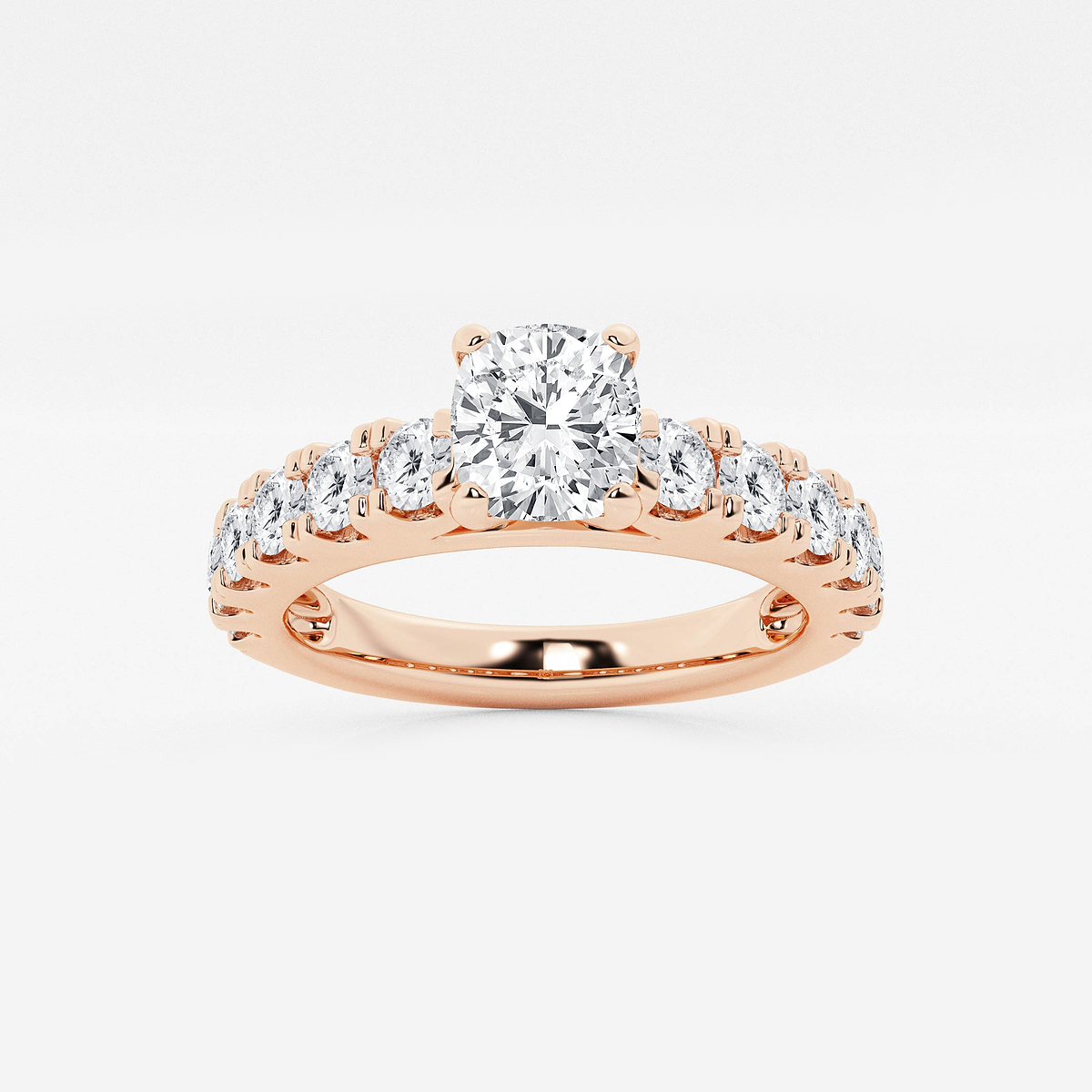 2 ctw Cushion Lab Grown Diamond Engagement Ring with Split Prong Side Accents