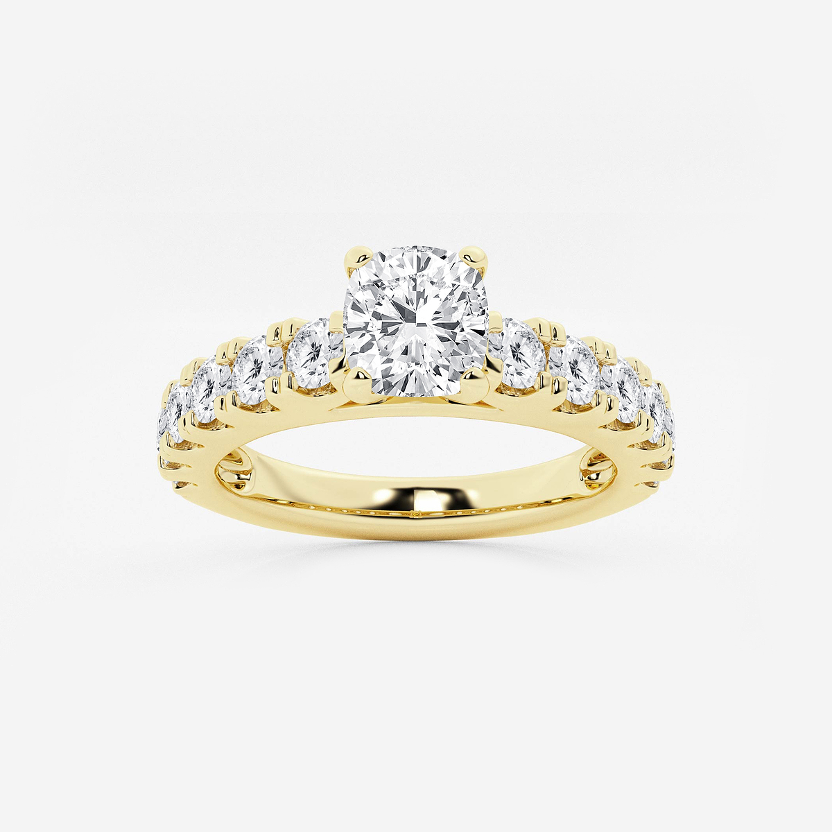 2 ctw Cushion Lab Grown Diamond Engagement Ring with Split Prong Side Accents
