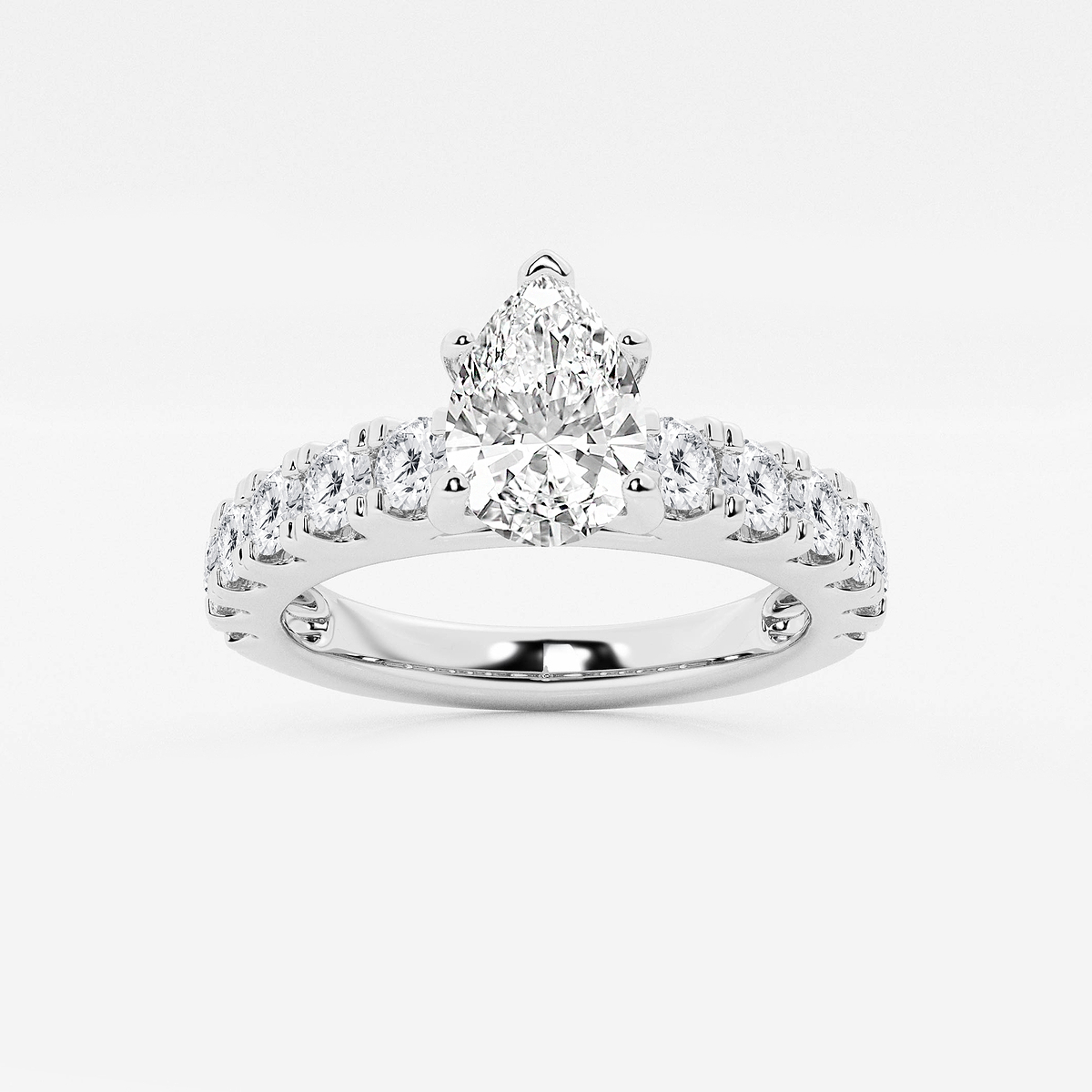 2 ctw Pear Lab Grown Diamond Engagement Ring with Split Prong Side Accents