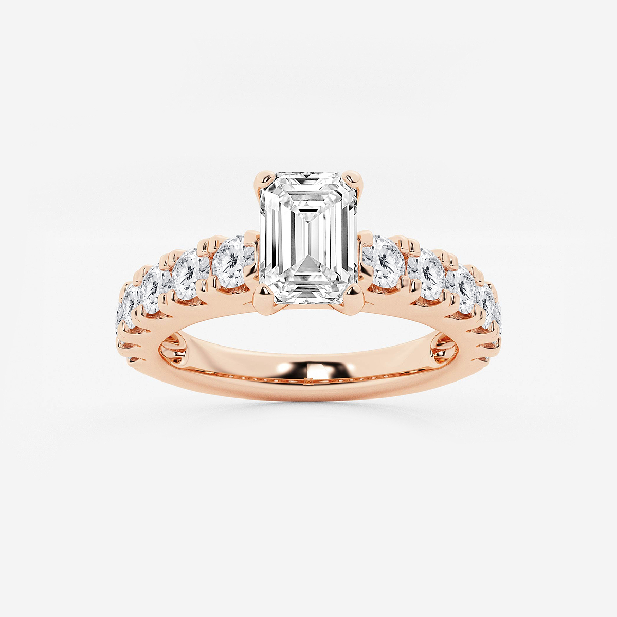 2 ctw Emerald Lab Grown Diamond Engagement Ring with Split Prong Side Accents