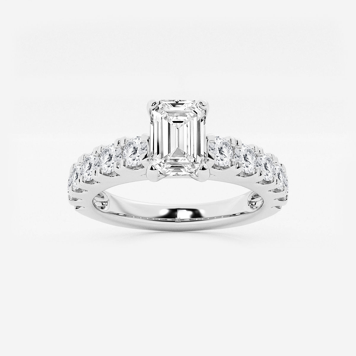 2 ctw Emerald Lab Grown Diamond Engagement Ring with Split Prong Side Accents