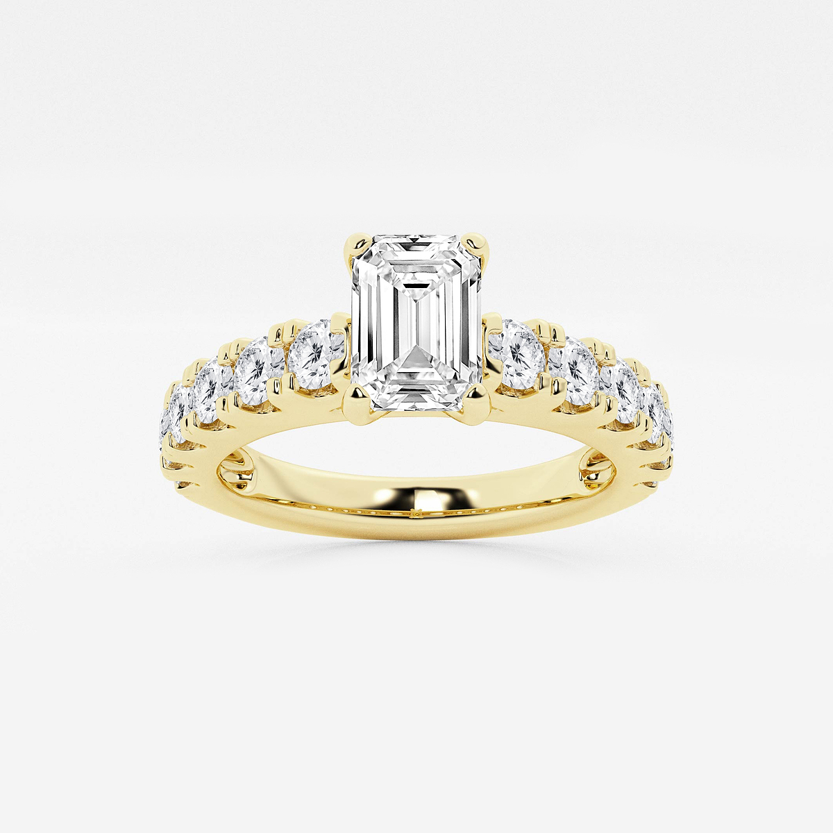 2 ctw Emerald Lab Grown Diamond Engagement Ring with Split Prong Side Accents
