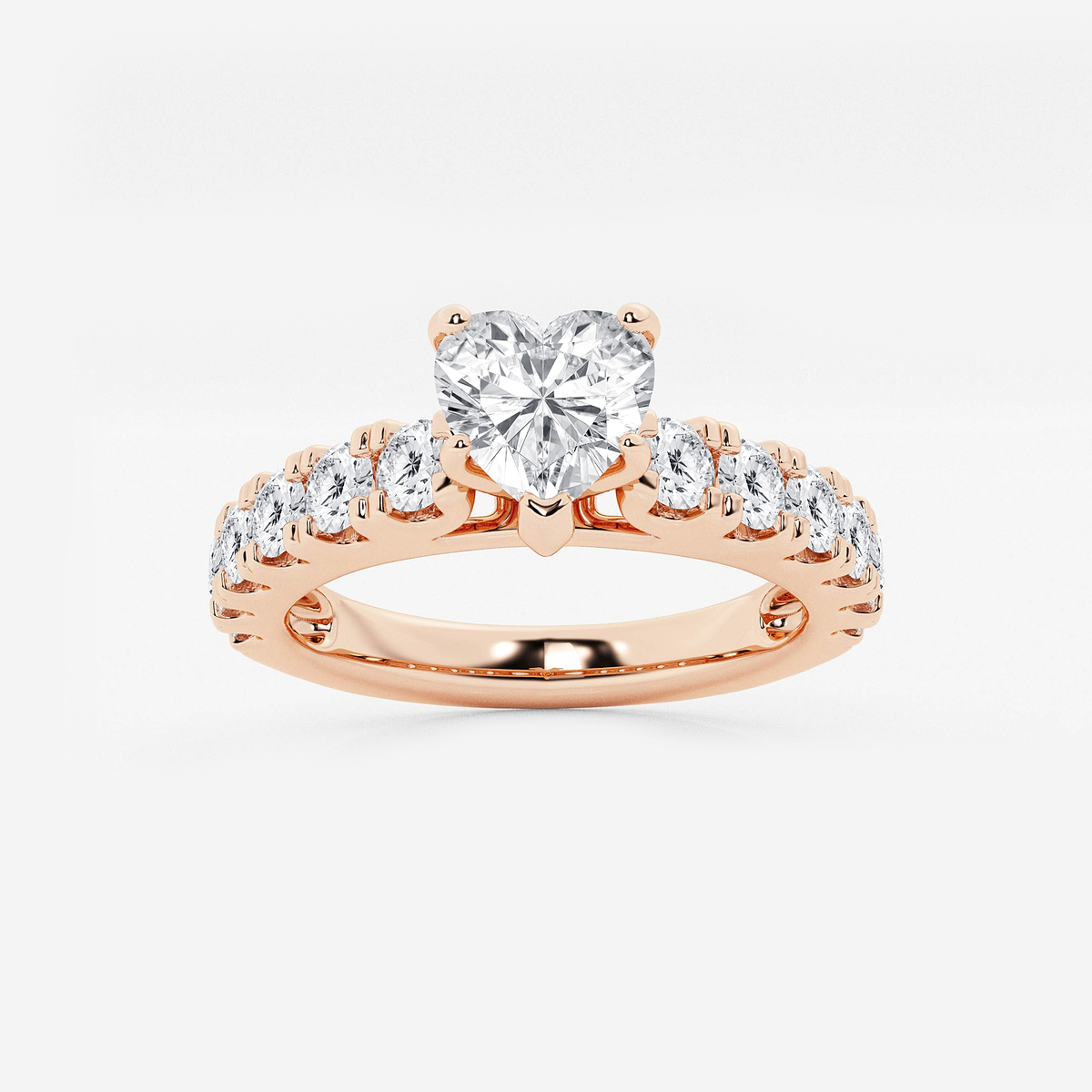 2 ctw Heart Lab Grown Diamond Engagement Ring with Split Prong Side Accents