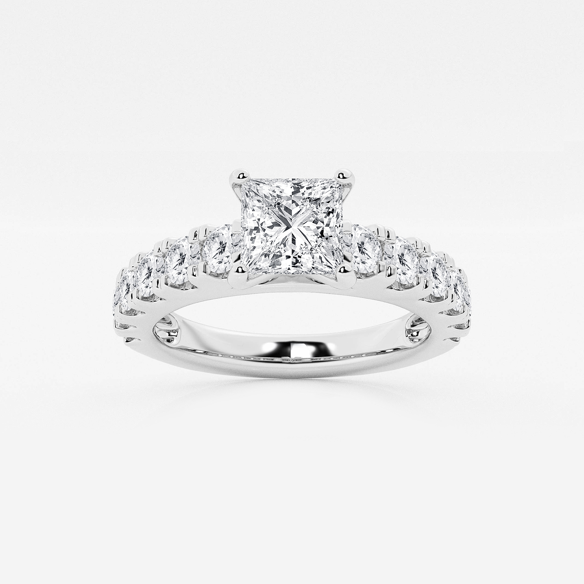 2 ctw Princess Lab Grown Diamond Engagement Ring with Split Prong Side Accents