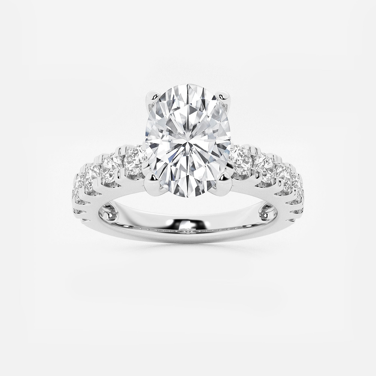 3 ctw Oval Lab Grown Diamond Engagement Ring with Split Prong Side Accents