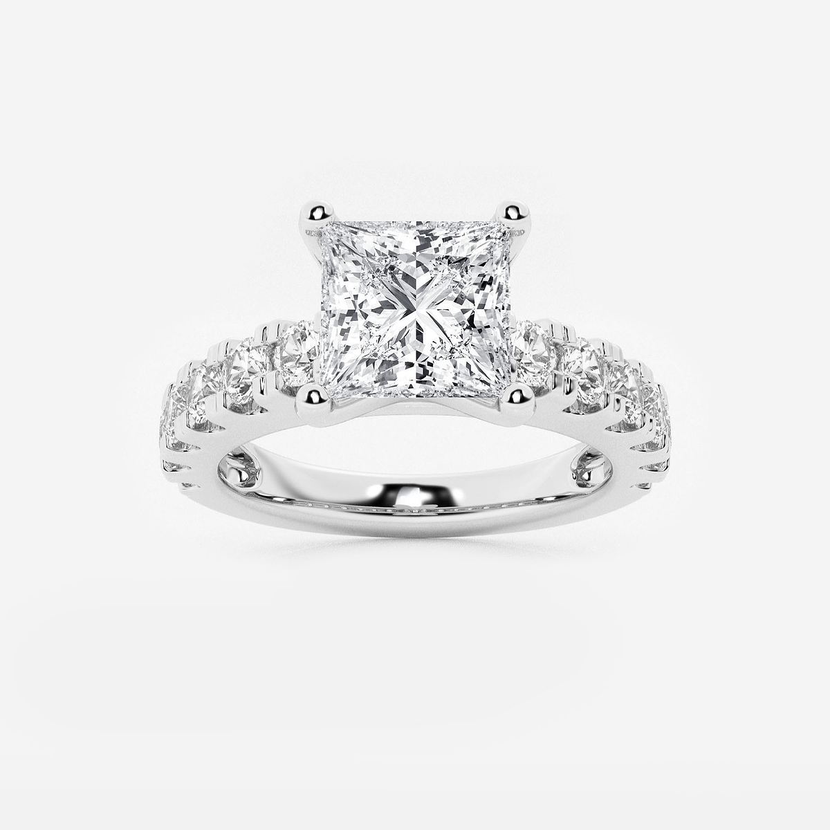 3 ctw Princess Lab Grown Diamond Engagement Ring with Split Prong Side Accents