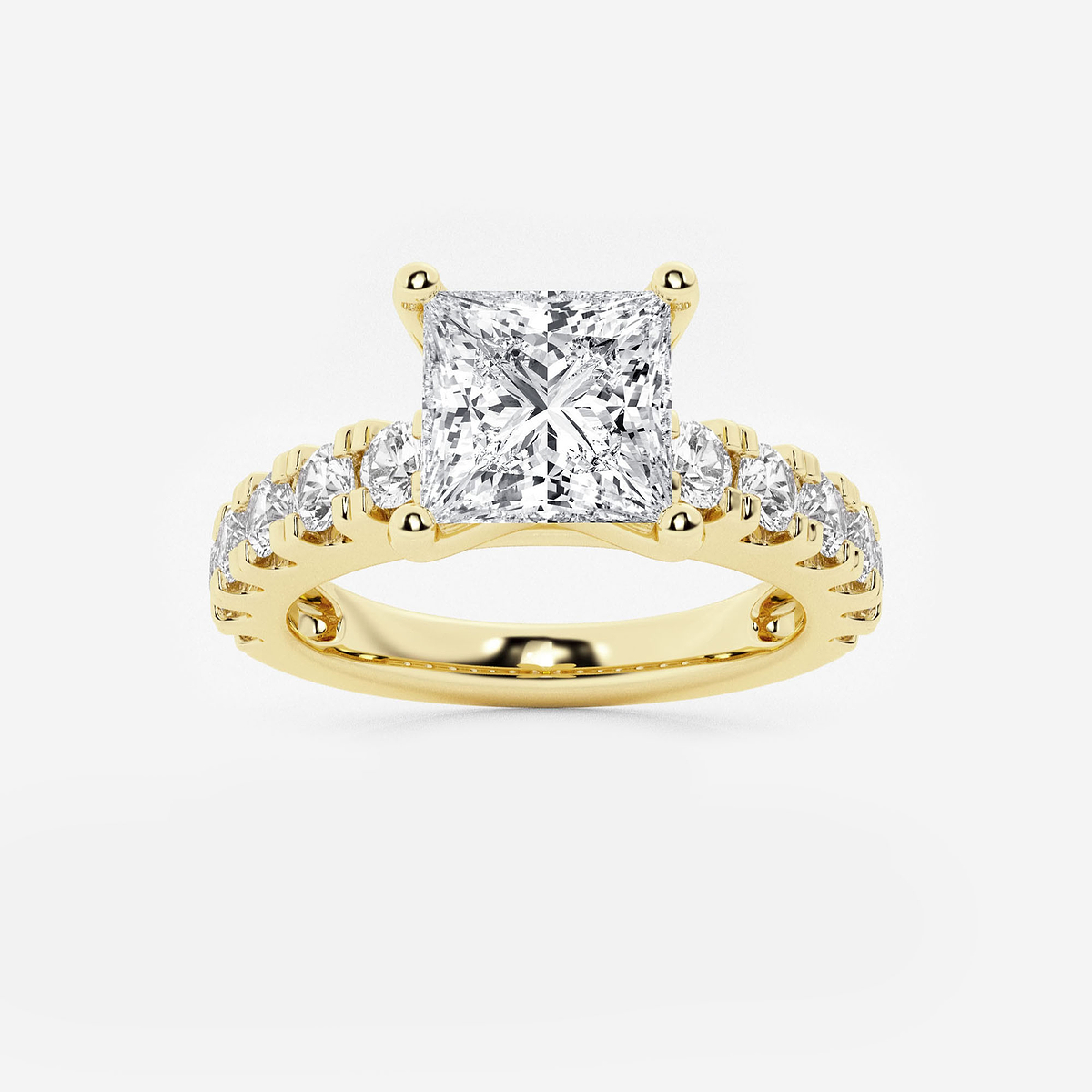 3 ctw Princess Lab Grown Diamond Engagement Ring with Split Prong Side Accents
