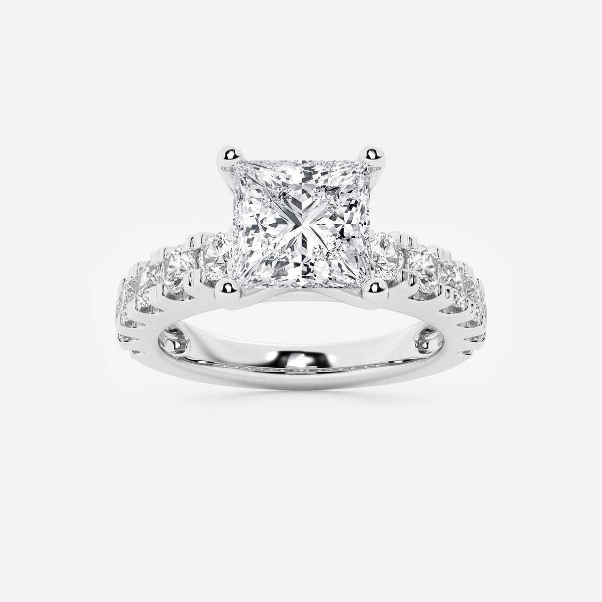 3 ctw Princess Lab Grown Diamond Engagement Ring with Split Prong Side Accents