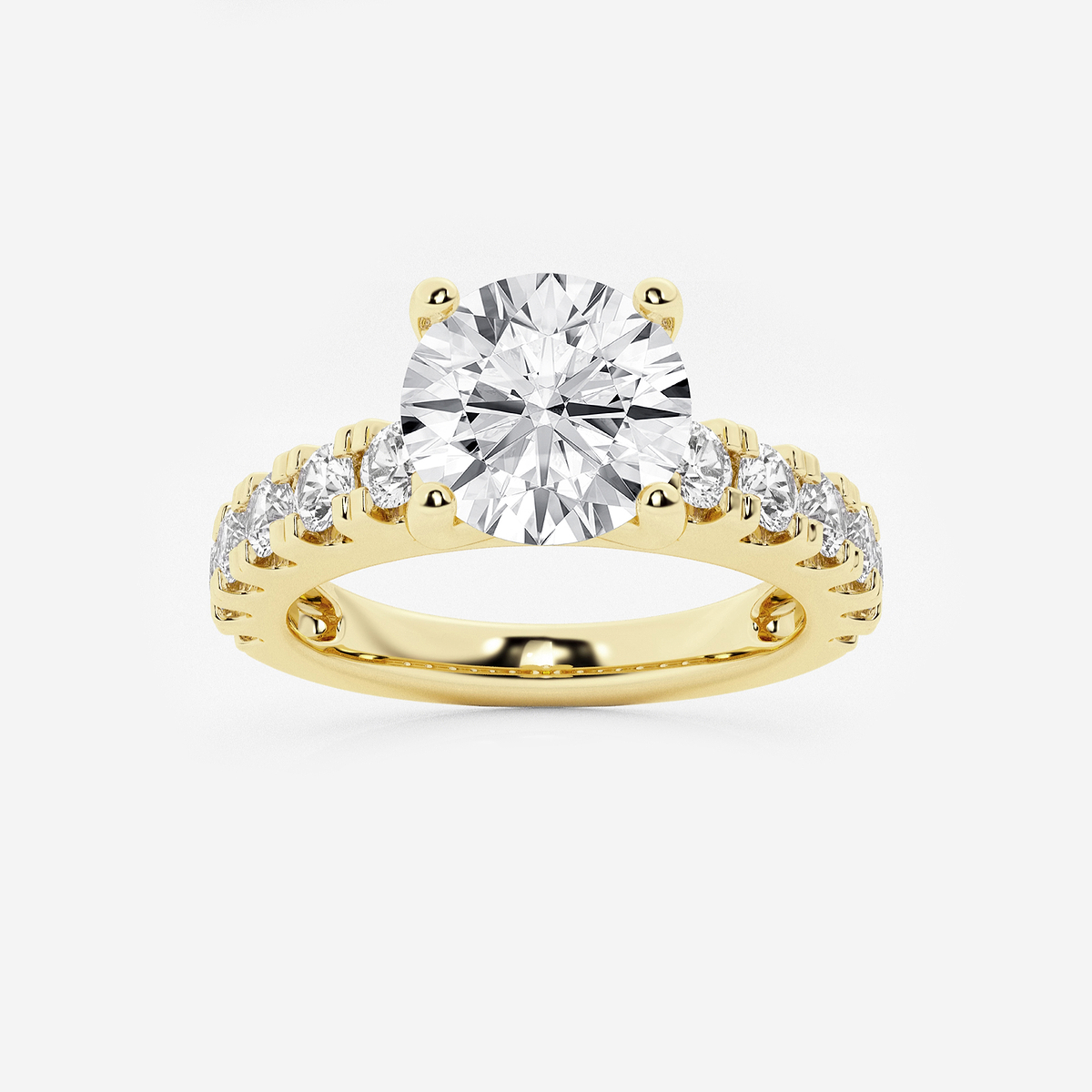 3 ctw Round Lab Grown Diamond Engagement Ring with Split Prong Side Accents