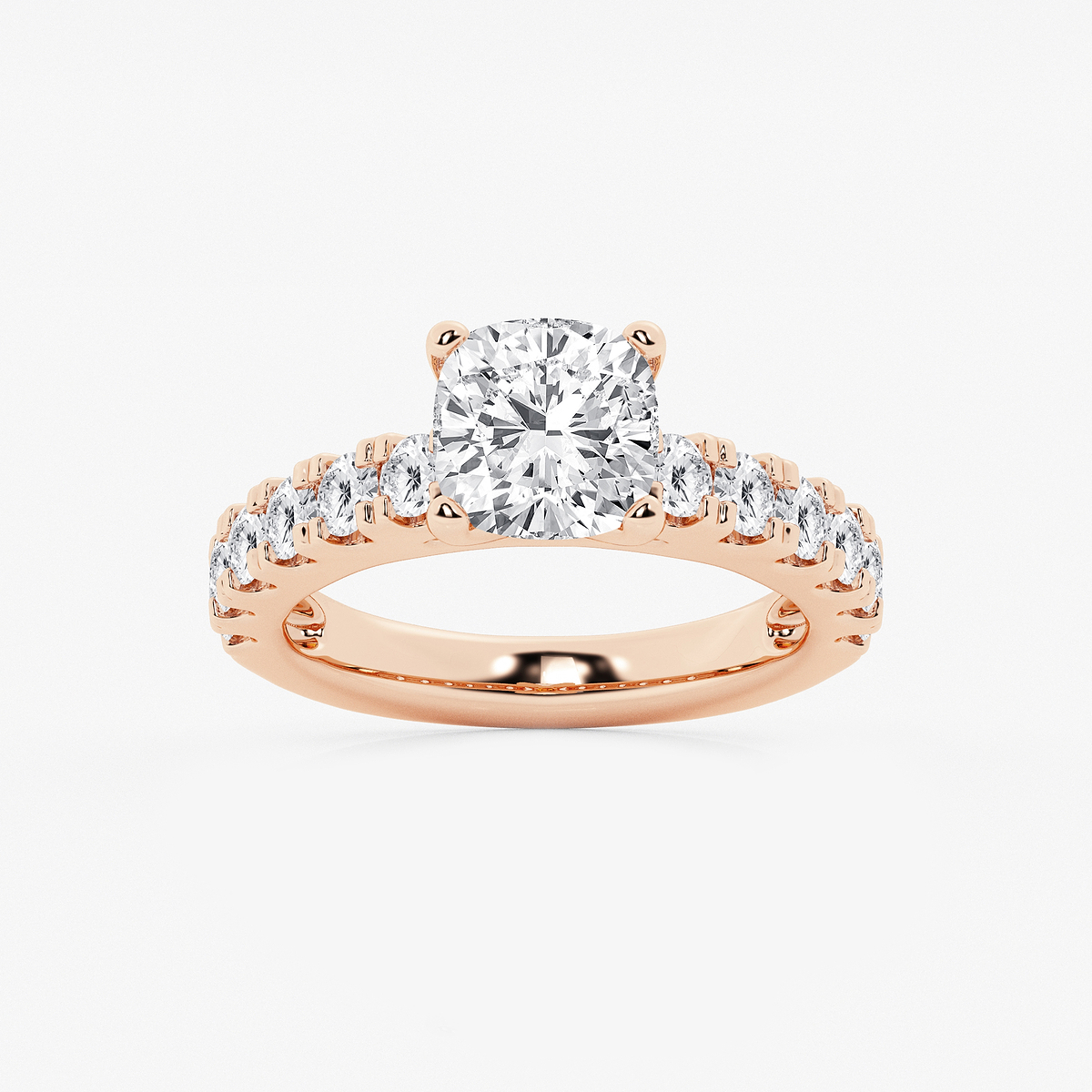 3 1/2 ctw Cushion Lab Grown Diamond Engagement Ring with Split Prong Side Accents